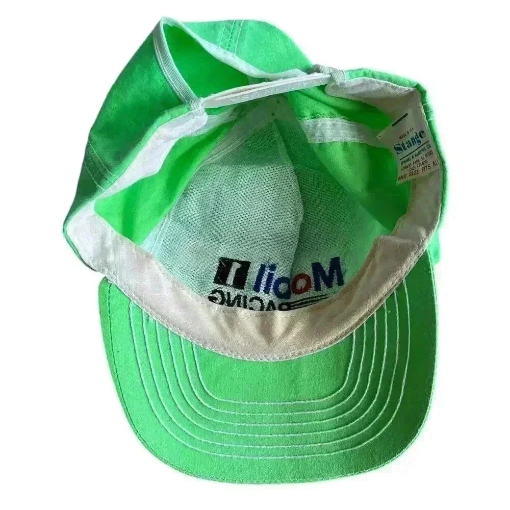 Vintage 80s 90s Mobile 1 Racing Snapback Hat Cap Neon Green Stange Made in USA